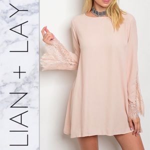 Blush Lace Sleeves Mini Dress